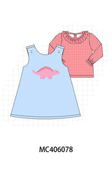 Blue valentine dinosaur applique girl dress set