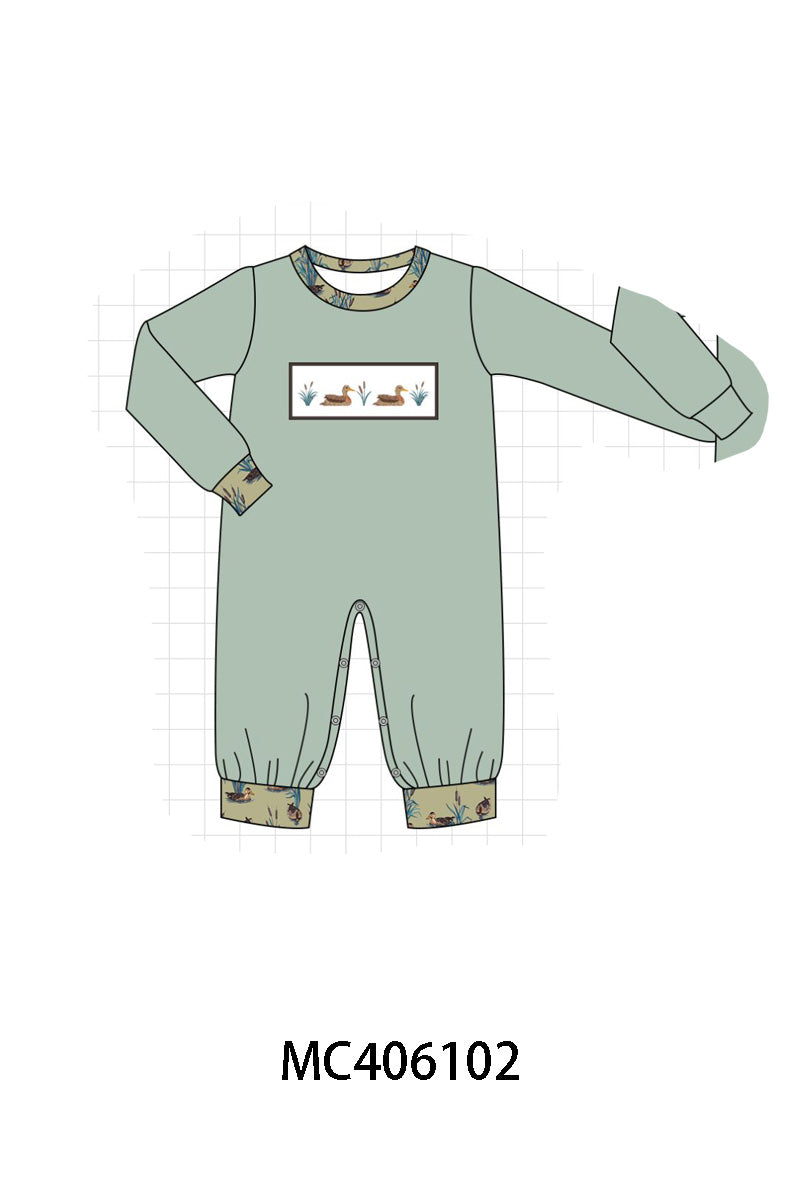 Sage duck french knot boy romper