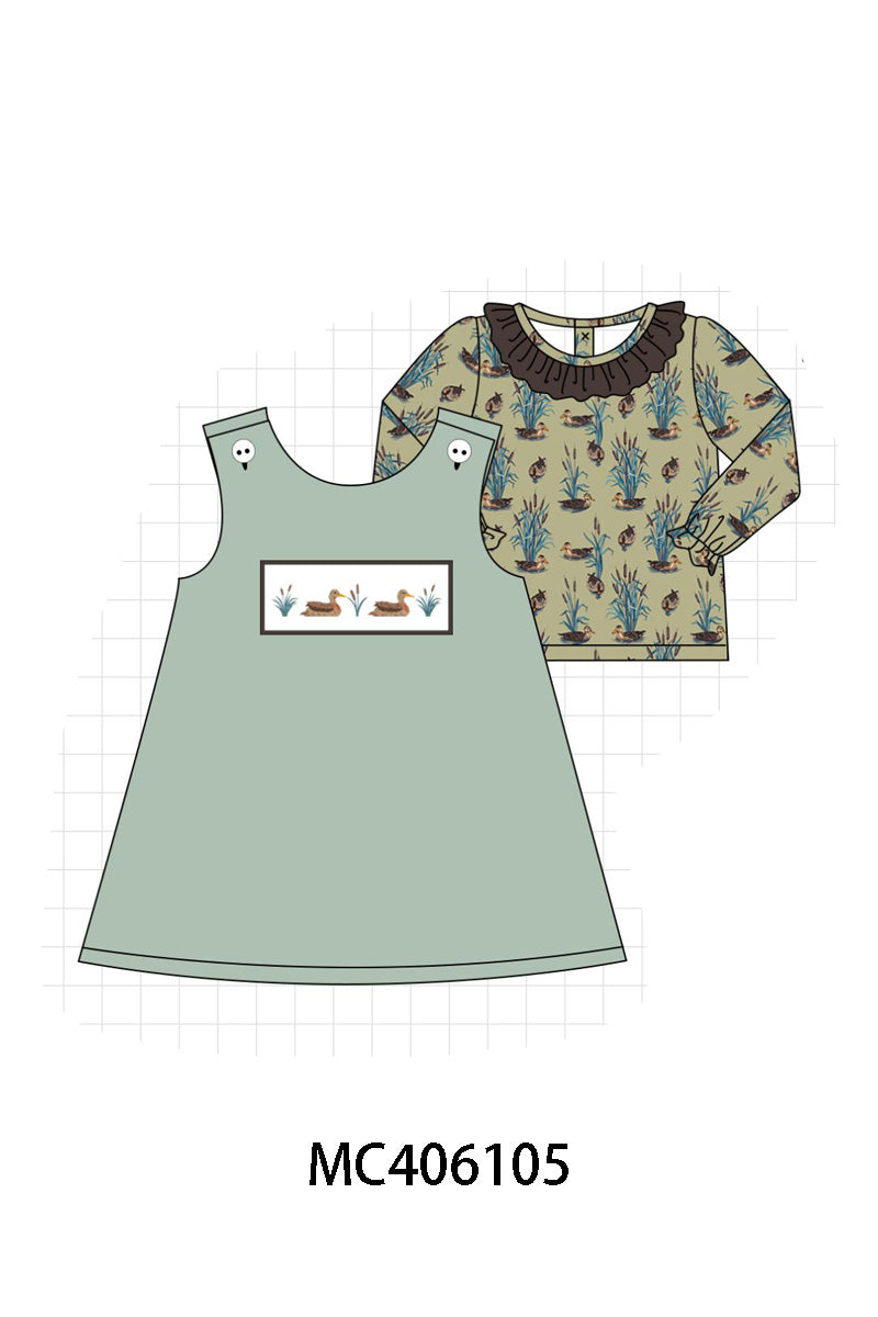 Sage duck french knot girl dress set