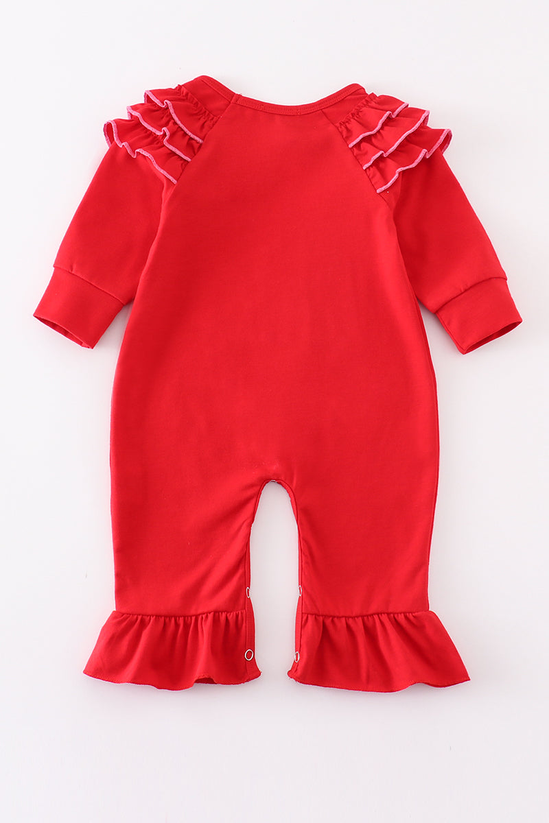 Red valentine XOXO applique girl romper