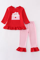 Red valentine XOXO applique girl set