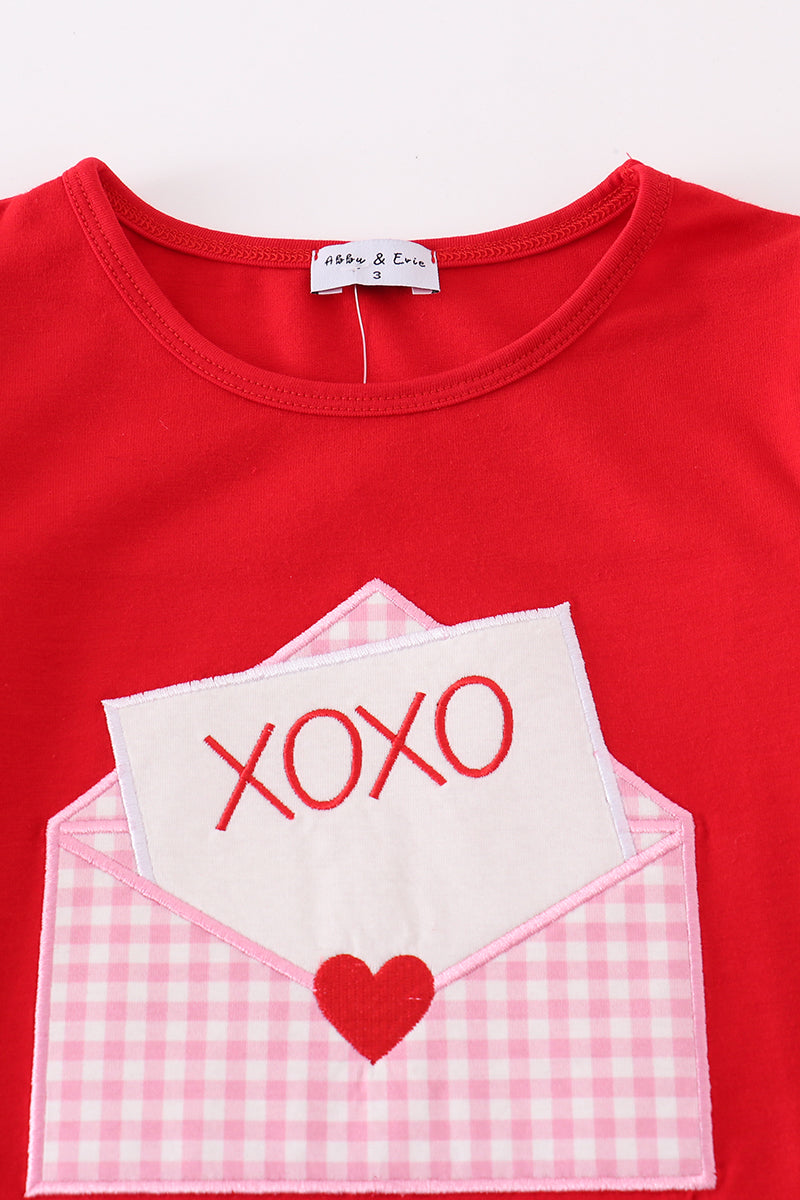 Red valentine XOXO applique girl dress