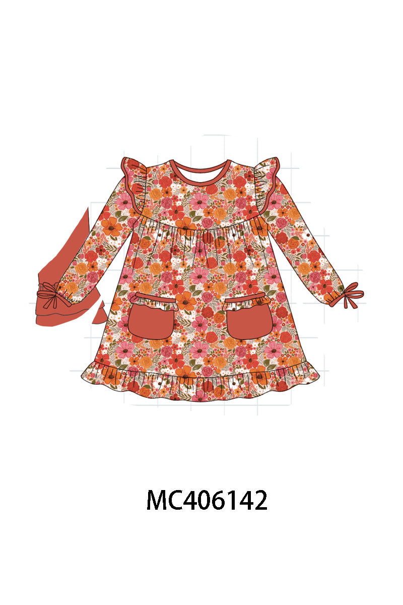 Fall floral print ruffle girl set