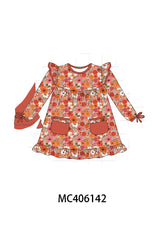 Fall floral print ruffle girl set