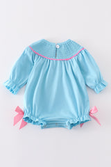 Blue valentine XOXO smocked girl bubble