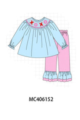 Blue valentine XOXO smocked girl set