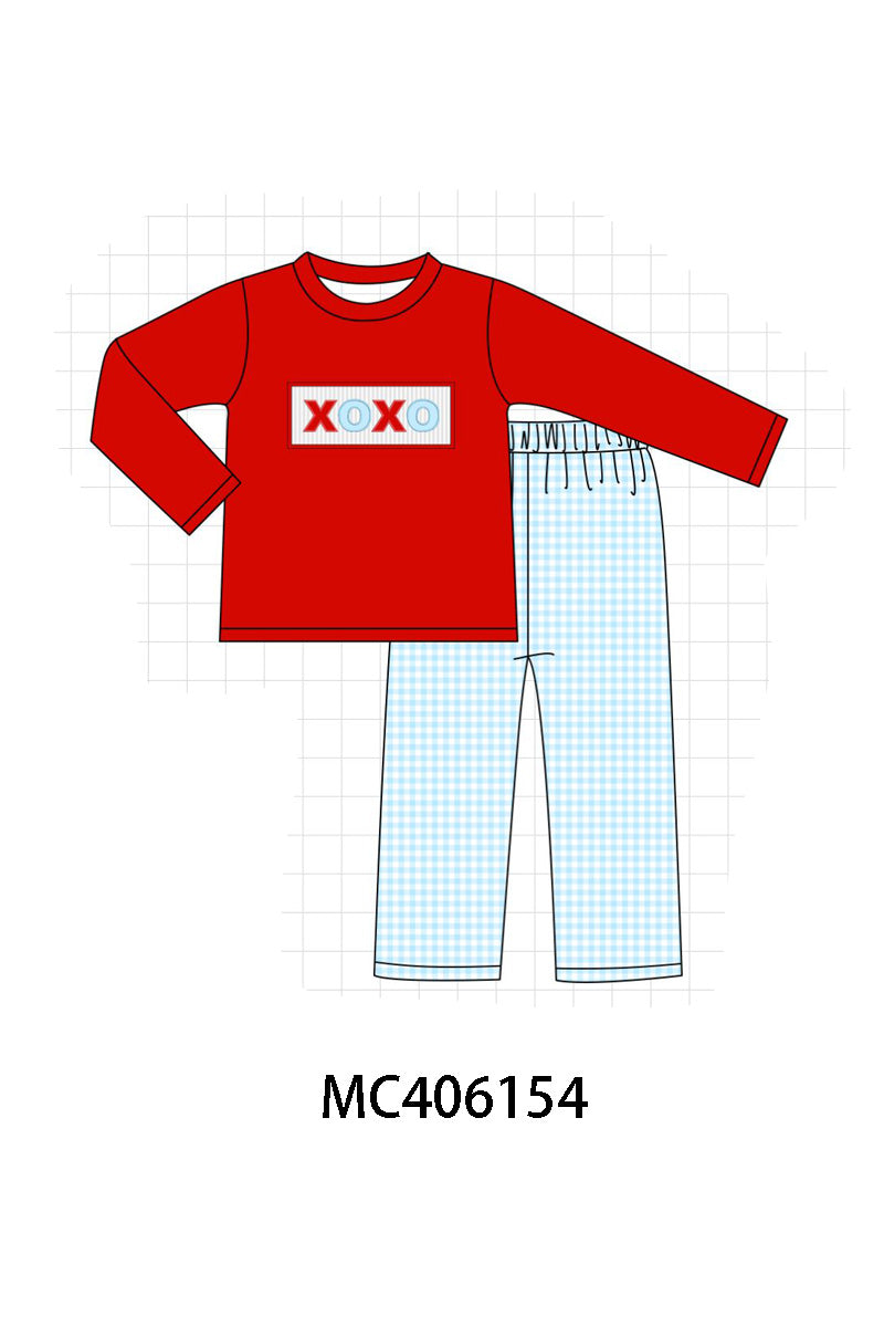 Red valentine XOXO smocked boy set