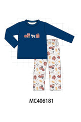 Navy farm french knot boy set