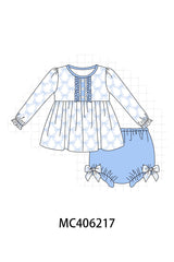 Blue bow girl bloomer set