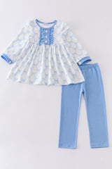 Blue bow girl pants set