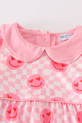 Pink valentine smile print girl jumpsuit set