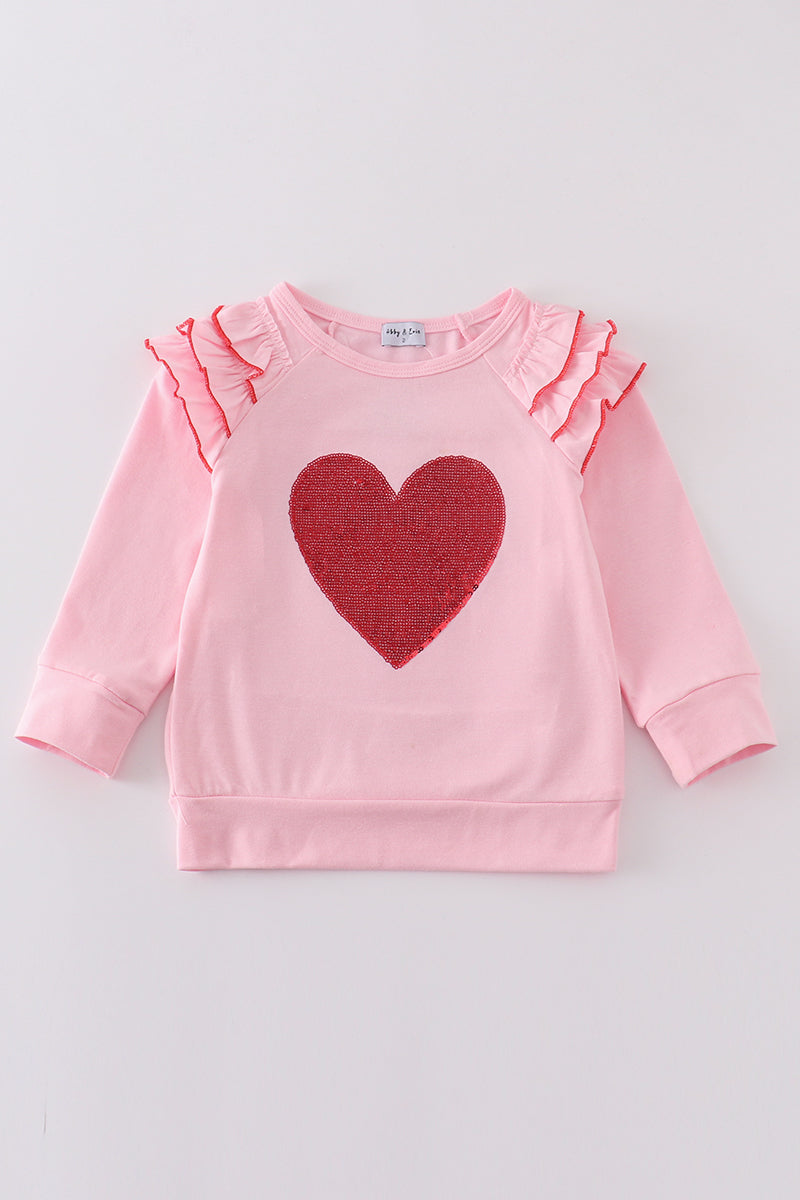 Pink valentine heart sequin girl top