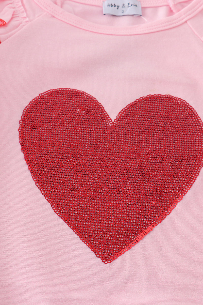 Pink valentine heart sequin girl top