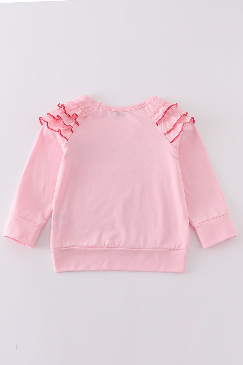 Pink valentine heart sequin girl top