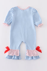 Blue valentine puppy heart applique girl romper