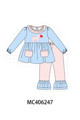 Blue valentine puppy heart applique girl set