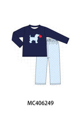 Navy valentine puppy heart applique boy set