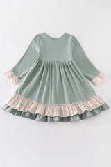 Sage valentine puppy heart embroidery girl dress