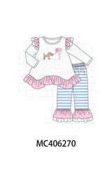 Pink valentine puppy embroidery girl set