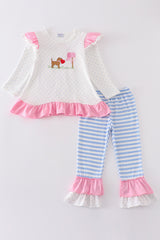 Pink valentine puppy embroidery girl set