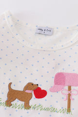 Pink valentine puppy embroidery girl set