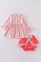 Valentine floral bow girl bloomer set