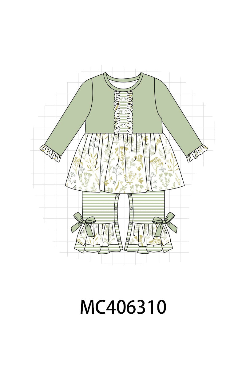 Green botanical girl romper