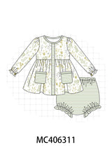 Green botanical girl bloomer set