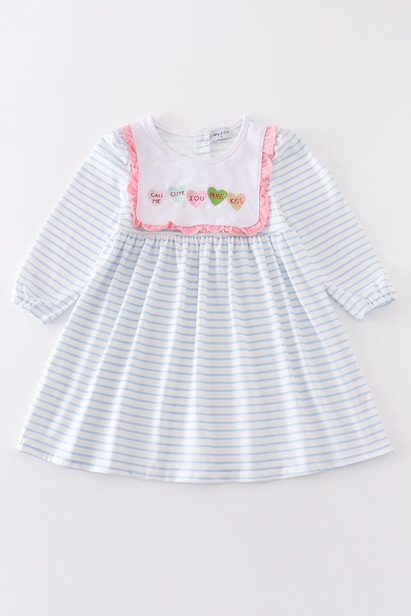 Blue stripe valentine heart embroidery dress