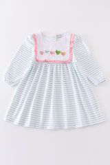 Blue stripe valentine heart embroidery dress