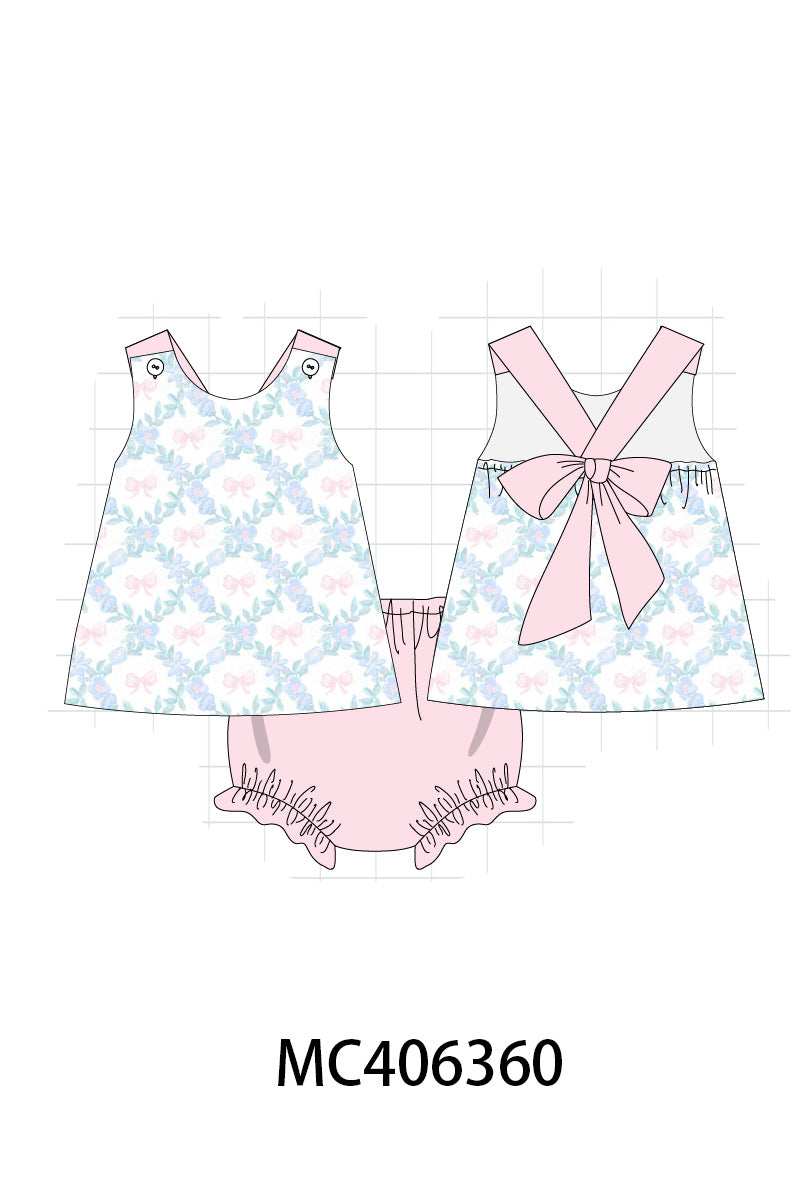 Pink bow print girl bloomer set