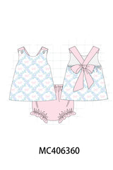 Pink bow print girl bloomer set