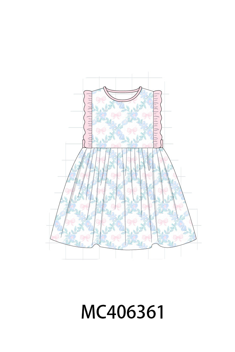 Pink bow print girl dress