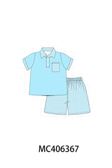 Blue gingham boy shorts set