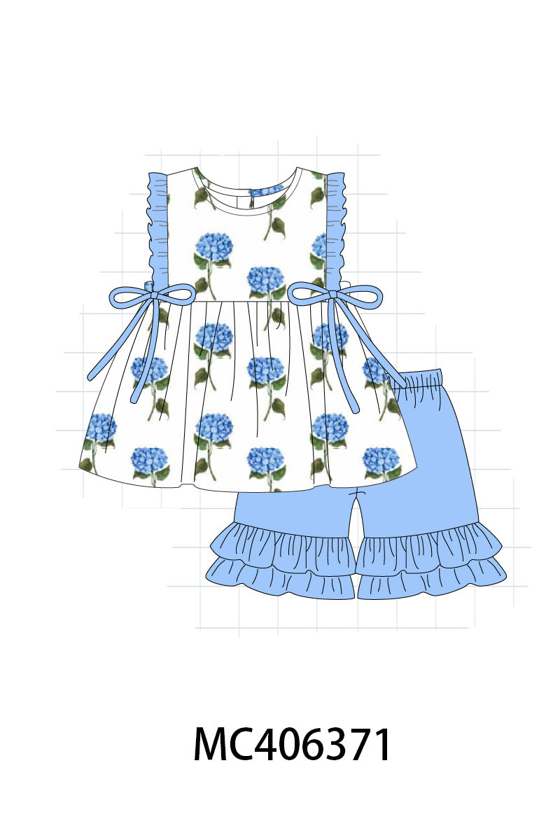 Blue hydrangea print girl set