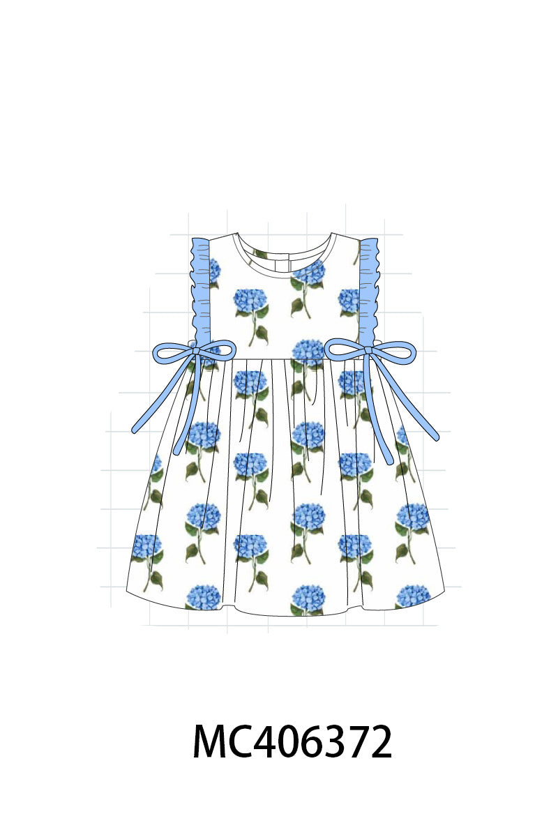 Blue hydrangea print girl dress