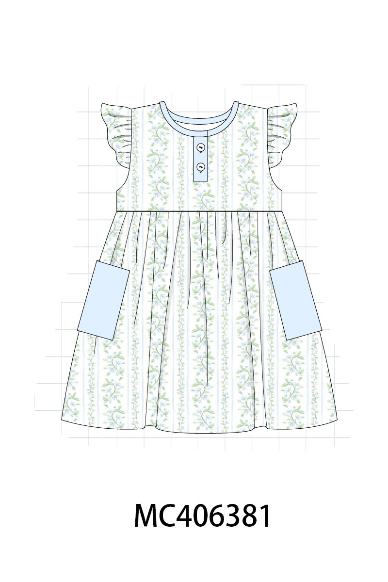 Blue botanical print girl dress