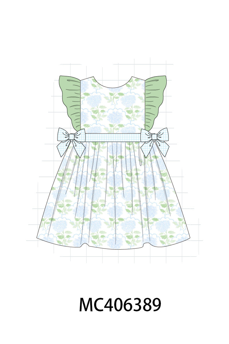 Green botanical print girl dress