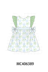 Green botanical print girl dress