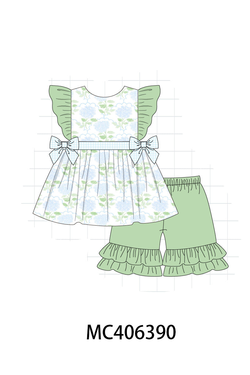 Green botanical print girl set