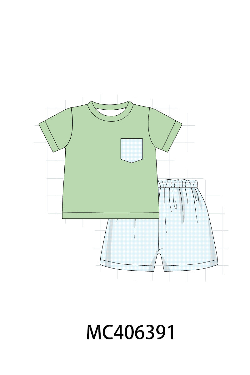 Green gingham boy shorts set