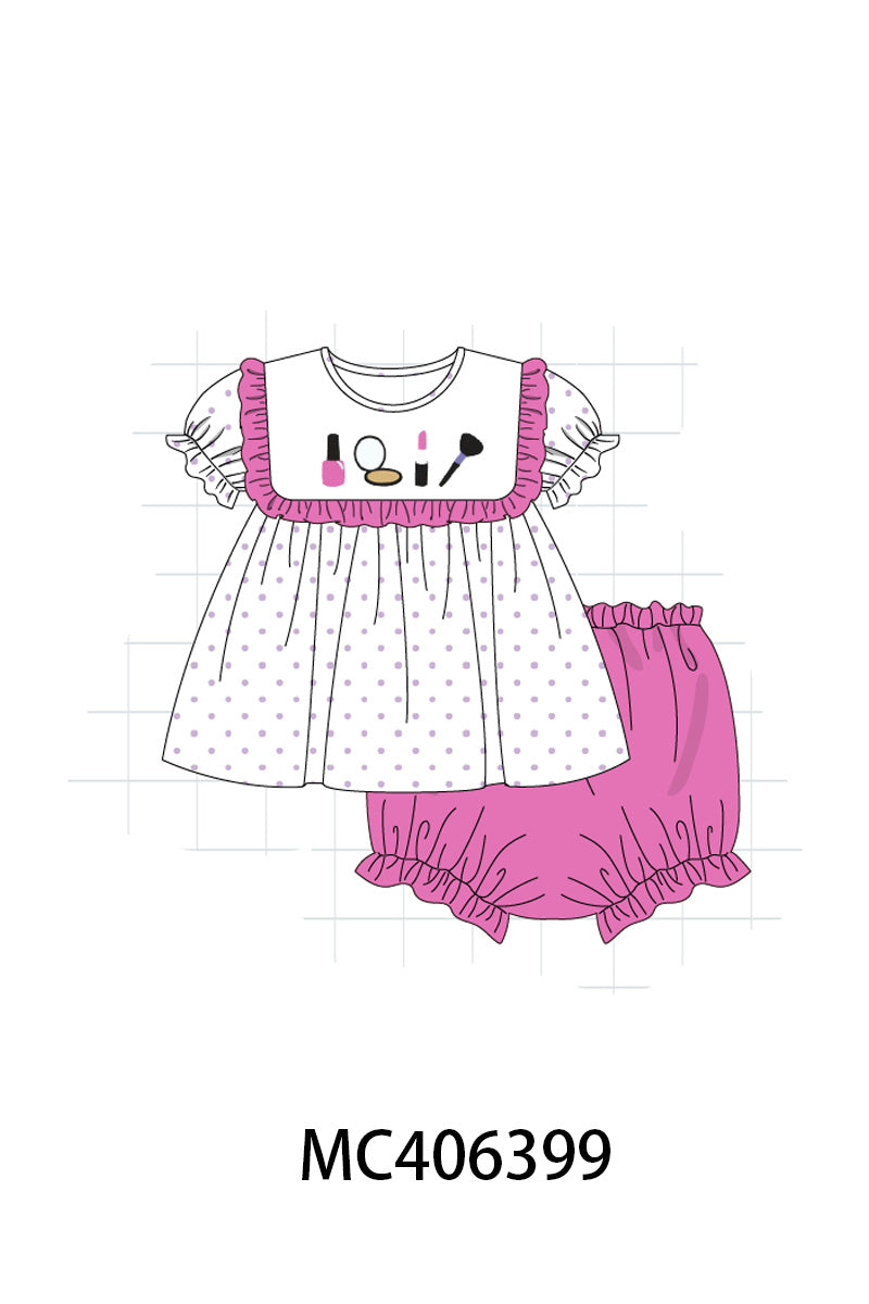 Rose makeup embroidery girl bloomer set