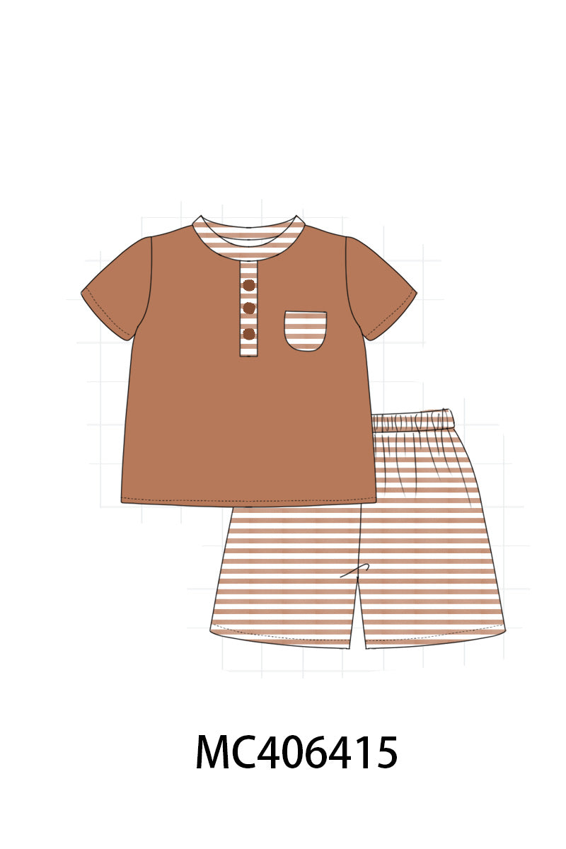 Brown stripe boy shorts set