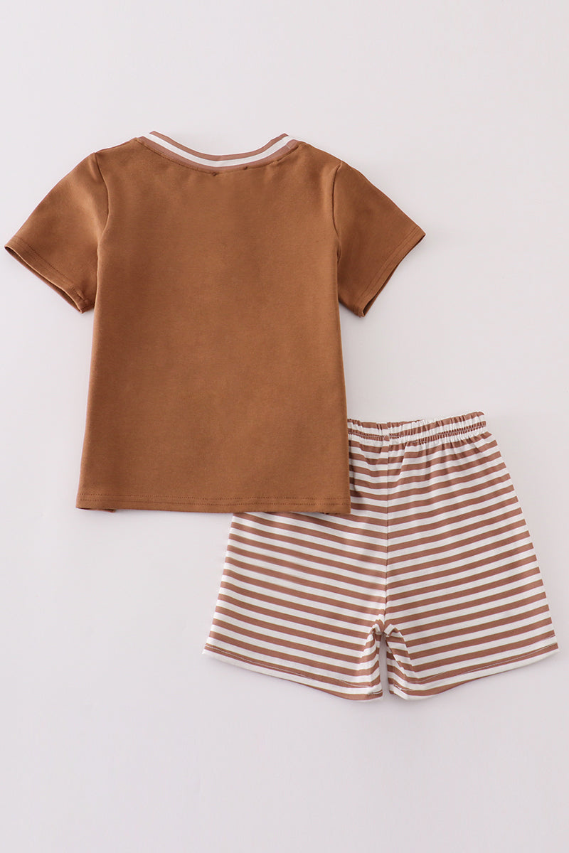 Brown stripe boy shorts set