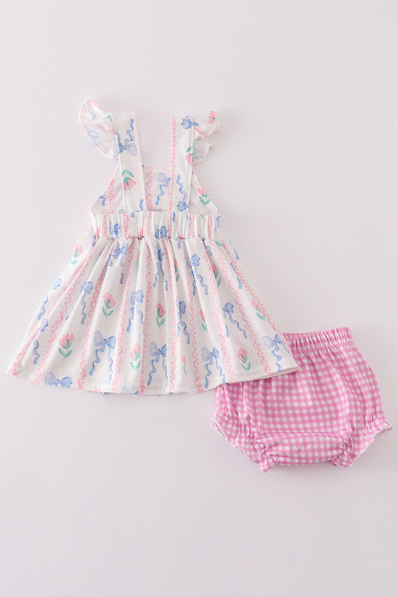 Floral bow girl bloomer set