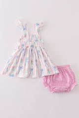 Floral bow girl bloomer set