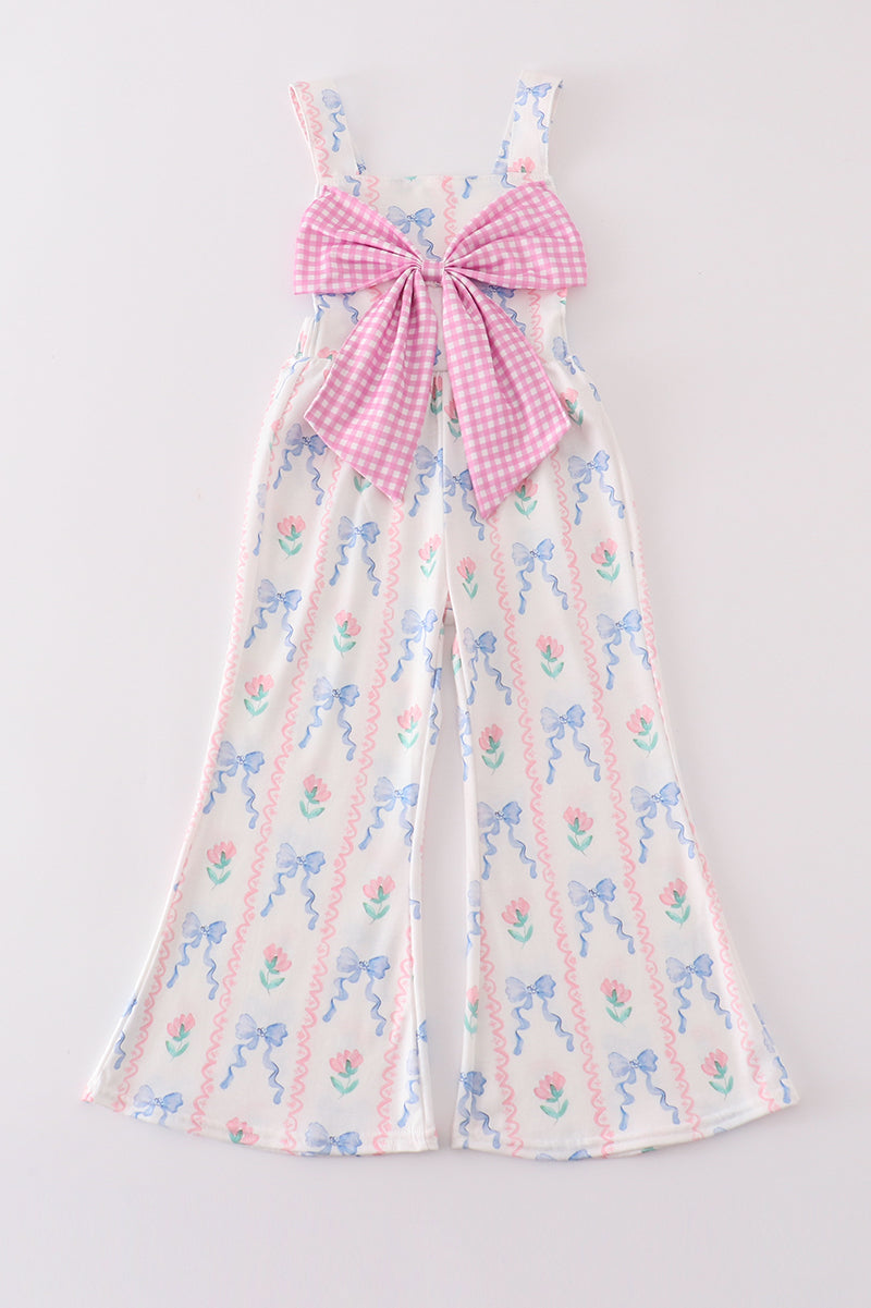 Floral bow girl jumpsuit