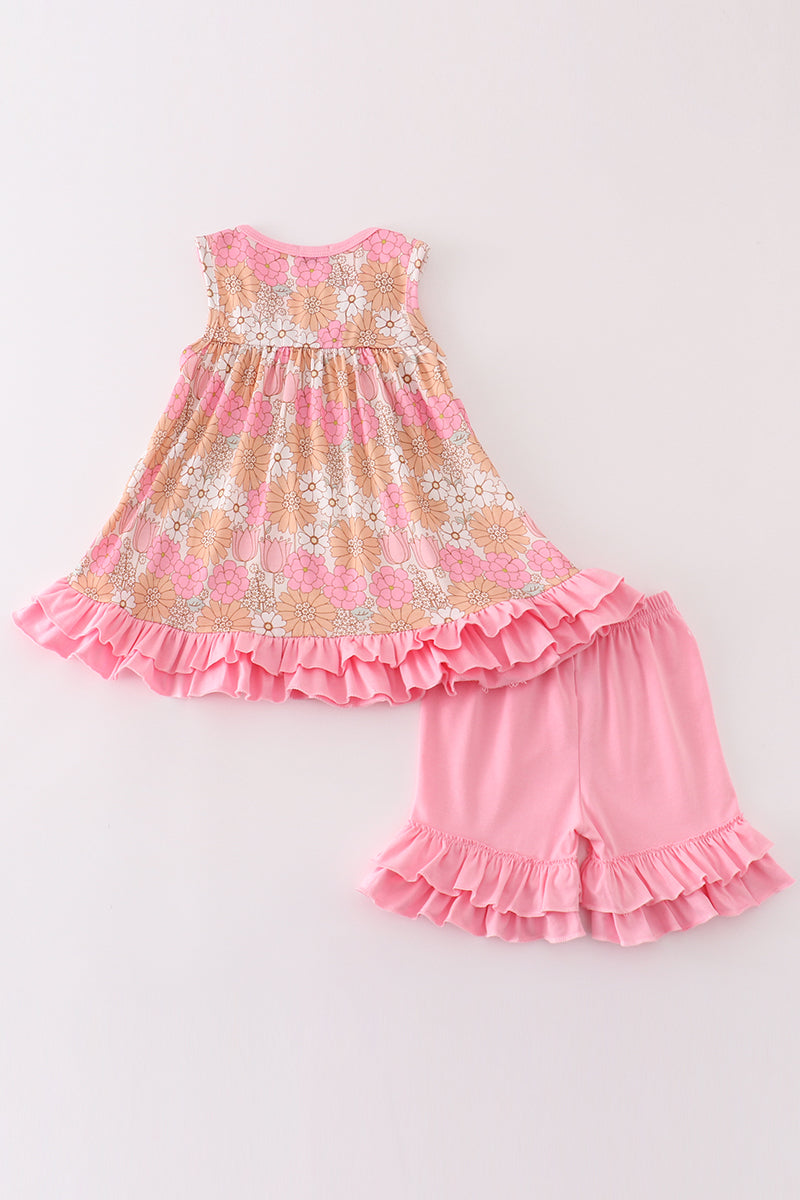 Retro Floral ruffle girl set