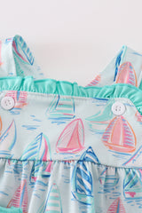 Green sailboat print ruffle bubble