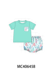 Green sailboat print boy bloomer set